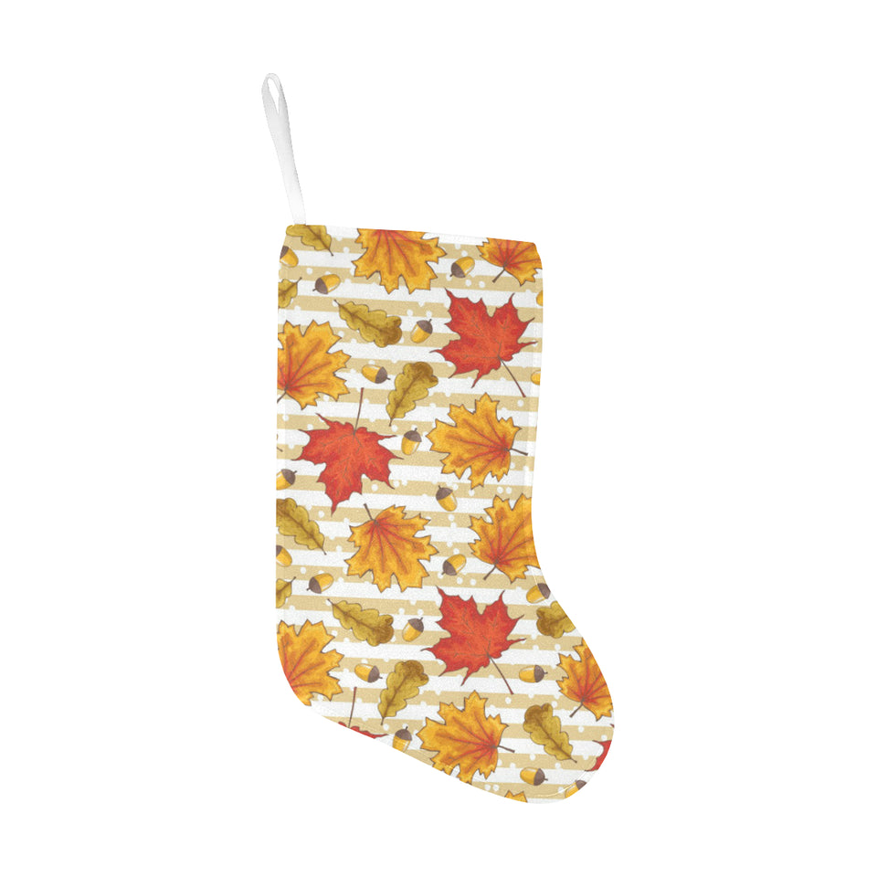 Maple leaf oak leaf acorns beige striped backgroun Christmas Stocking