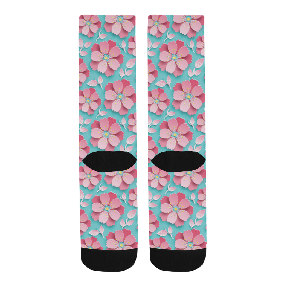 3D sakura cherry blossom pattern Crew Socks