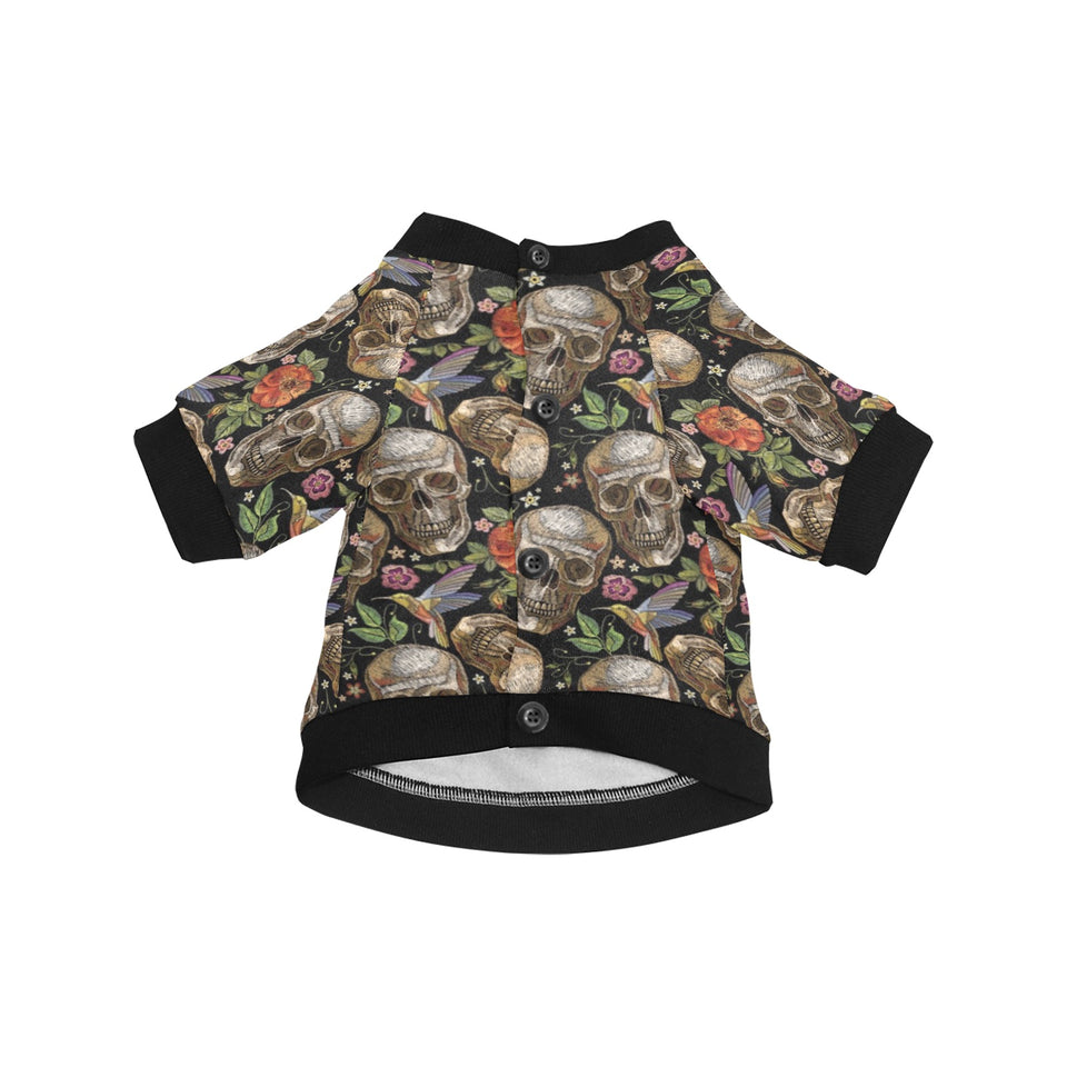 Skull rose humming bird flower pattern All Over Print Pet Dog Round Neck Fuzzy Shirt