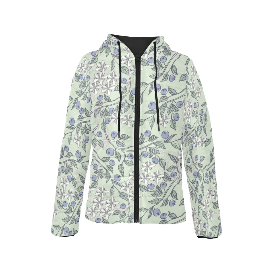 hand drawn blueberry pattern Women's Padded Hooded Jacket