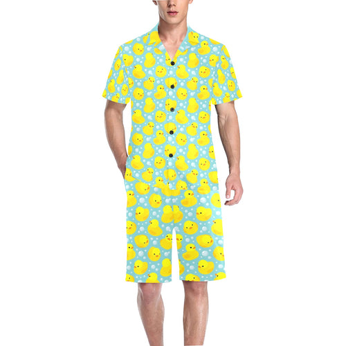 Duck Pattern Print Design 03 Men's V-Neck Short Pajama Set