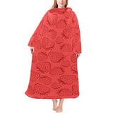 strawberry pattern red background Blanket Robe with Sleeves