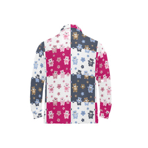 Teddy Bear Pattern Print Design 03 Men's Long Sleeve Polo Shirt