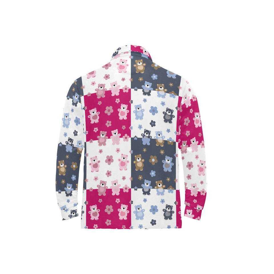 Teddy Bear Pattern Print Design 03 Men's Long Sleeve Polo Shirt