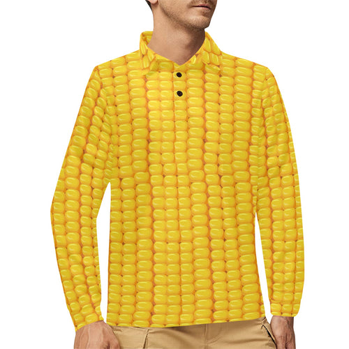 Corn Pattern Print Design 04 Men's Long Sleeve Polo Shirt