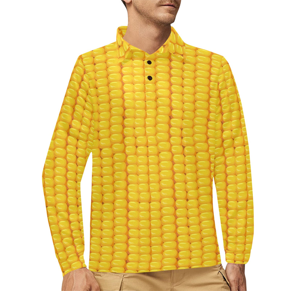 Corn Pattern Print Design 04 Men's Long Sleeve Polo Shirt