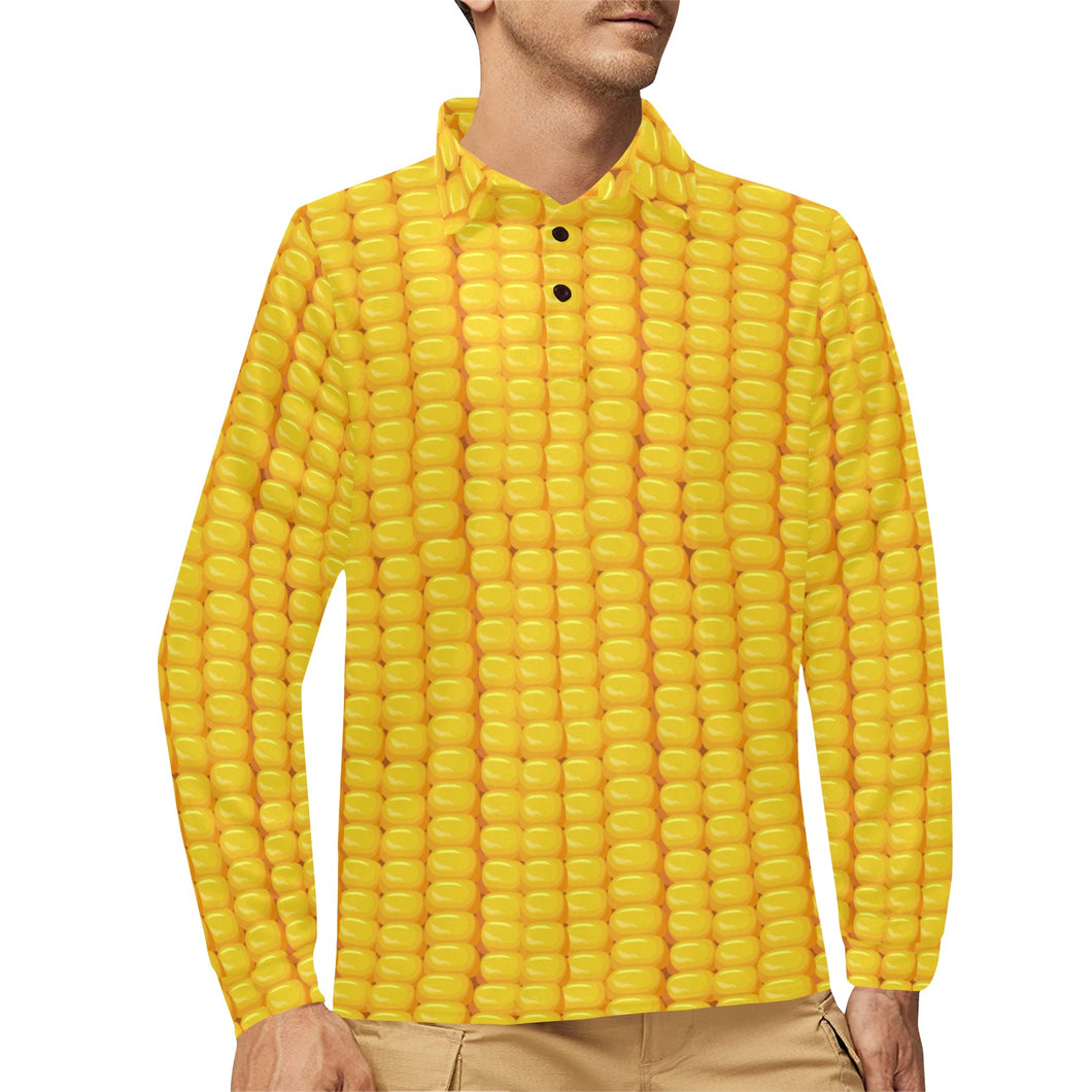 Corn Pattern Print Design 04 Men's Long Sleeve Polo Shirt