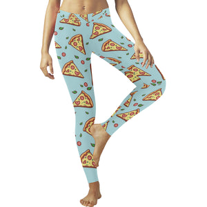 Hand drawn pizza blue background Women's Legging Fulfilled In US