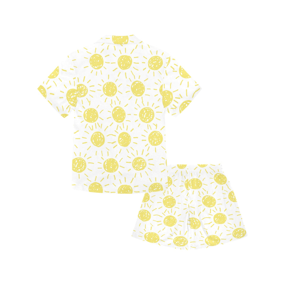 hand drawn sun pattern Kids' Boys' Girls' V-Neck Short Pajama Set