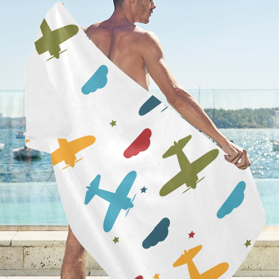 Airplane star cloud colorful Beach Towel