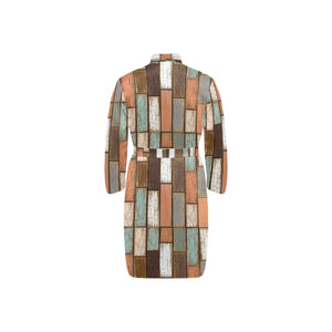 Wood Printed Pattern Print Design 02 Men's Long Sleeve Belted Night Robe