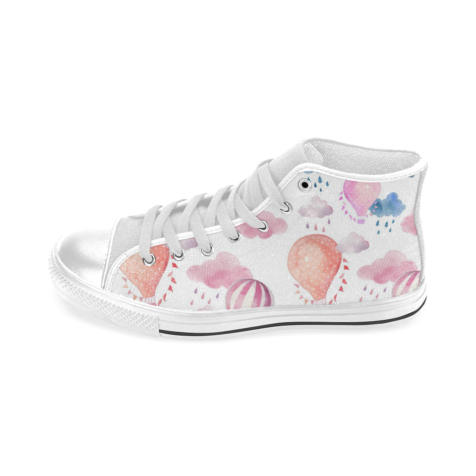 Watercolor air balloon cloud pattern Men's High Top Canvas Shoes White