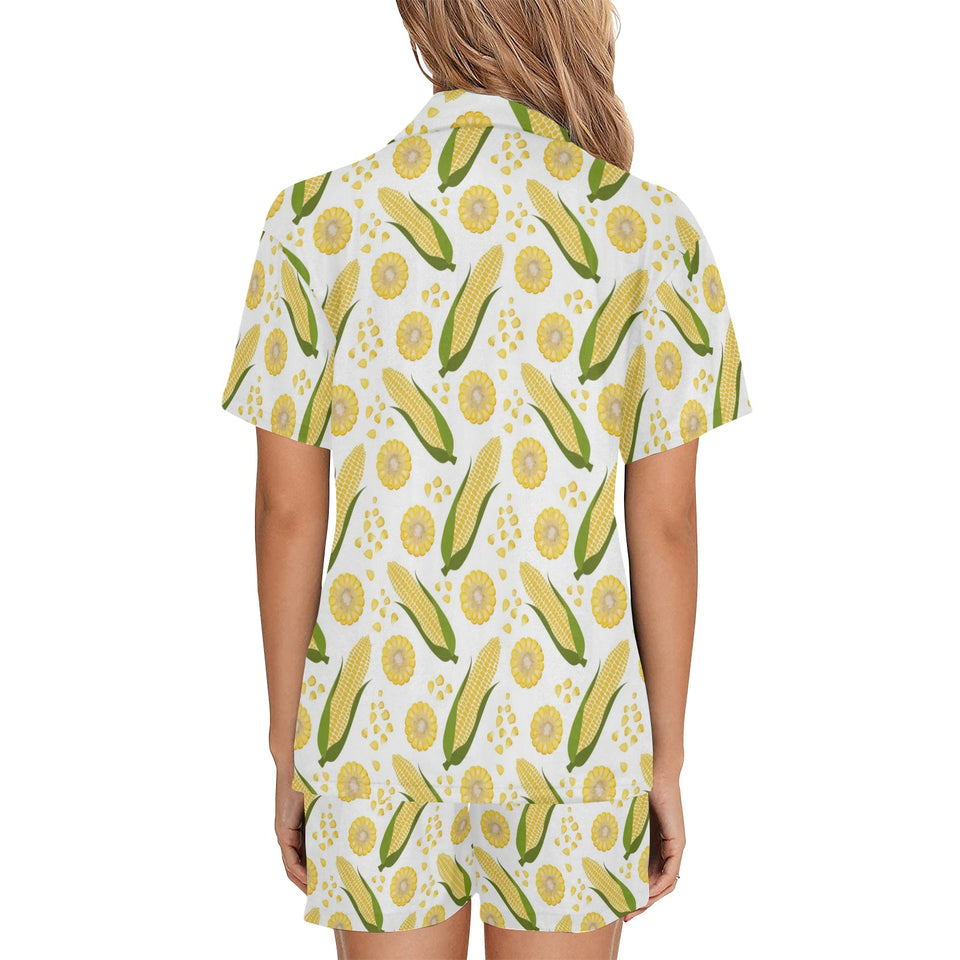 Corn Pattern Print Design 05 Women's V-Neck Short Pajama Set