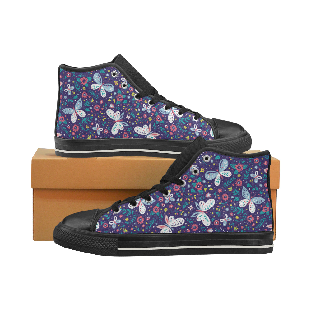 Colorful butterfly flower pattern.eps Men's High Top Canvas Shoes Black