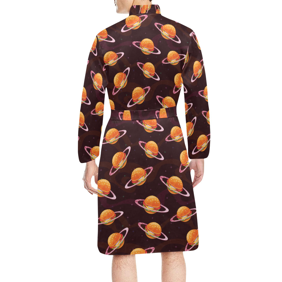 Hamburger Pattern Print Design 05 Men's Long Sleeve Belted Night Robe