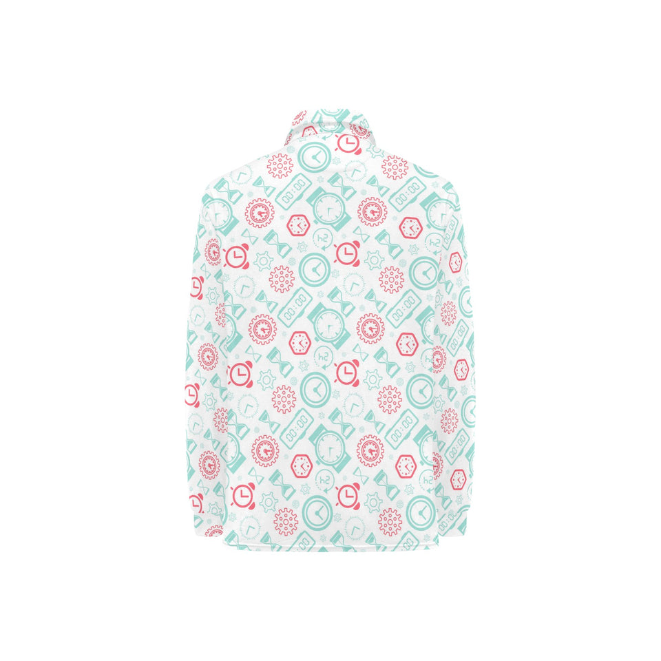 Clock time pattern blackground Women's Long Sleeve Polo Shirt