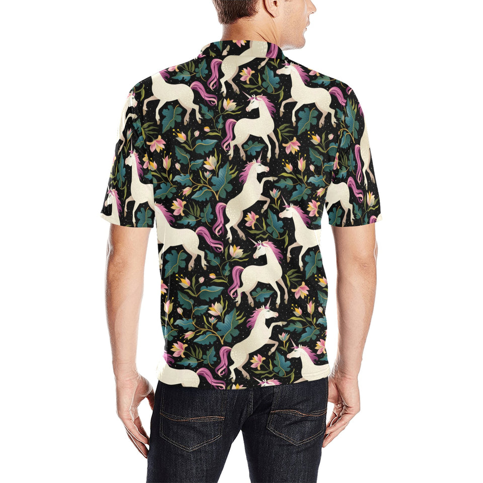 Unicorns forest background Men's All Over Print Polo Shirt