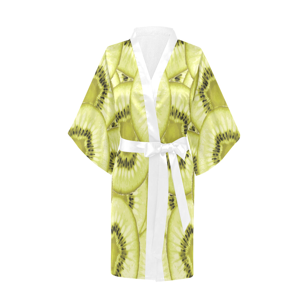 Sliced kiwi pattern Women's Short Kimono Robe