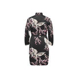 Japanese crane pink sakura pattern Men's Long Sleeve Belted Night Robe