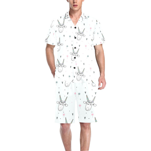Cute goat design pattern Men's V-Neck Short Pajama Set