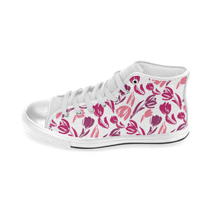 pink sketch tulip pattern Women's High Top Canvas Shoes White