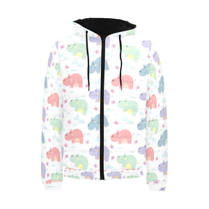 Hippopotamus Pattern Print Design 03 Men's Padded Hooded Jacket