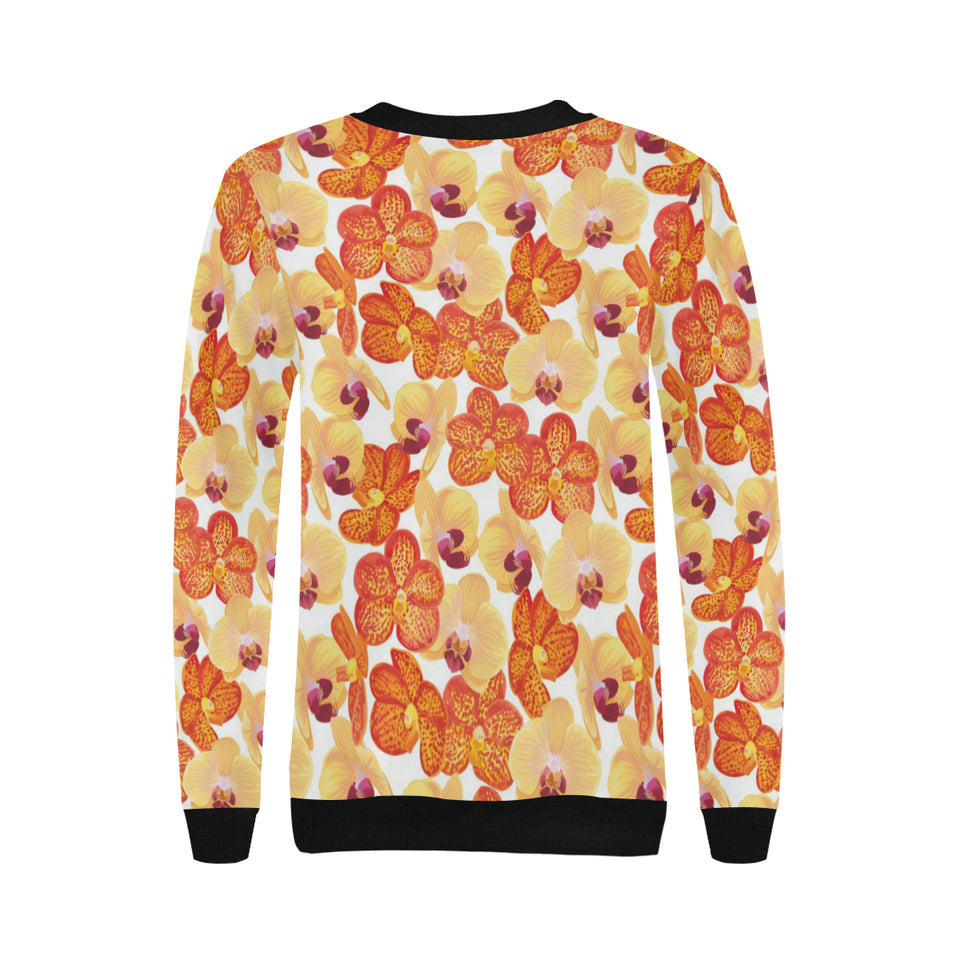 Orange yellow orchid flower pattern background Women's Crew Neck Sweatshirt