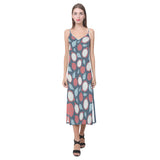 dragon fruits dark blue background V-Neck Open Fork Long Dress