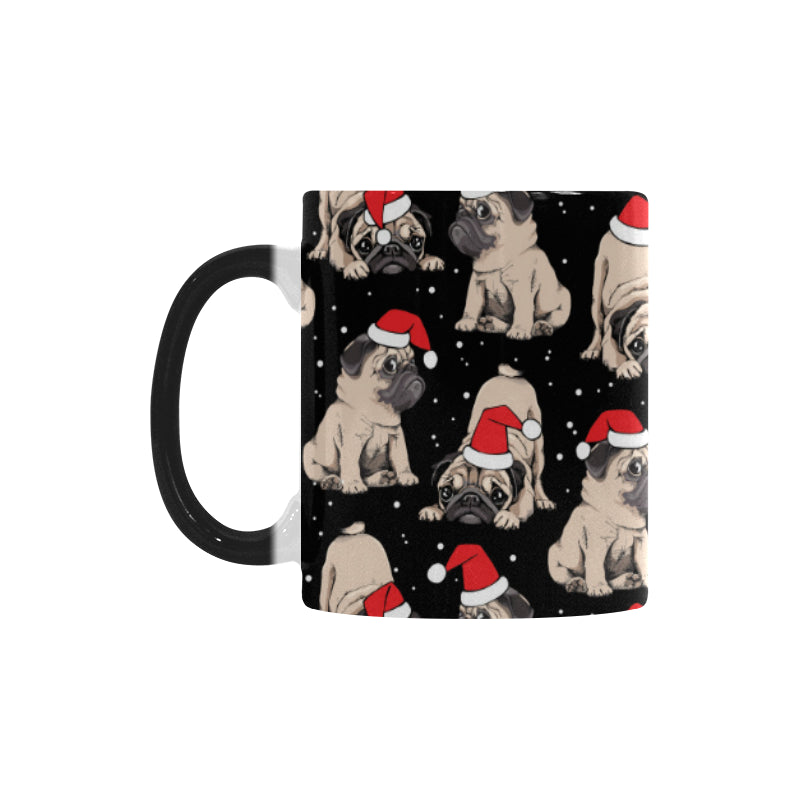Christmas Pugs Santa_s red cap pattern Morphing Mug Heat Changing Mug