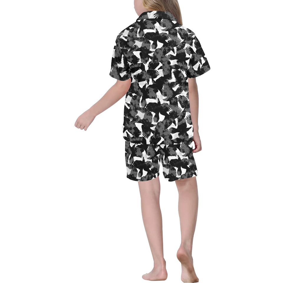 Crow illustration pattern Kids' Boys' Girls' V-Neck Short Pajama Set