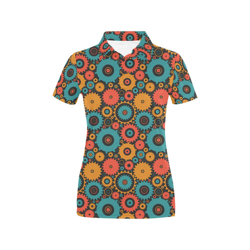 Gear Pattern Print Design 01 Women's All Over Print Polo Shirt