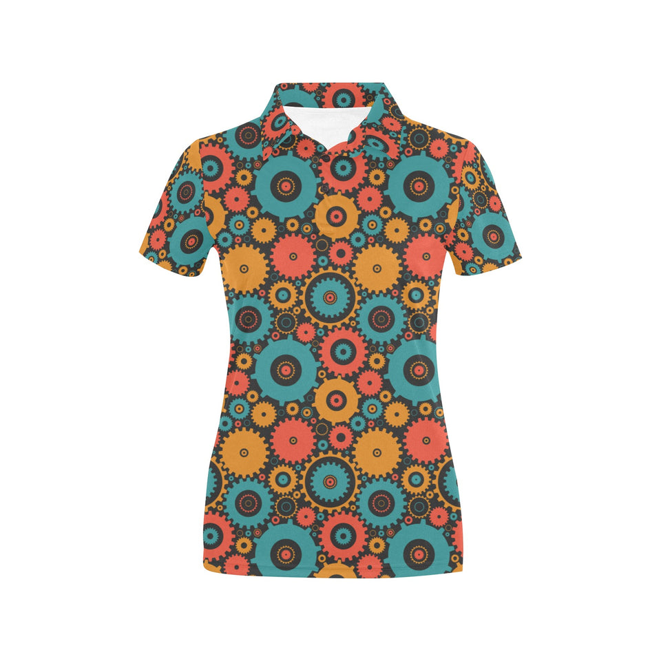 Gear Pattern Print Design 01 Women's All Over Print Polo Shirt