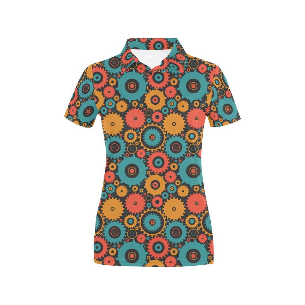 Gear Pattern Print Design 01 Women's All Over Print Polo Shirt