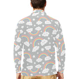 Cute rainbow clound star pattern Men's Long Sleeve Polo Shirt