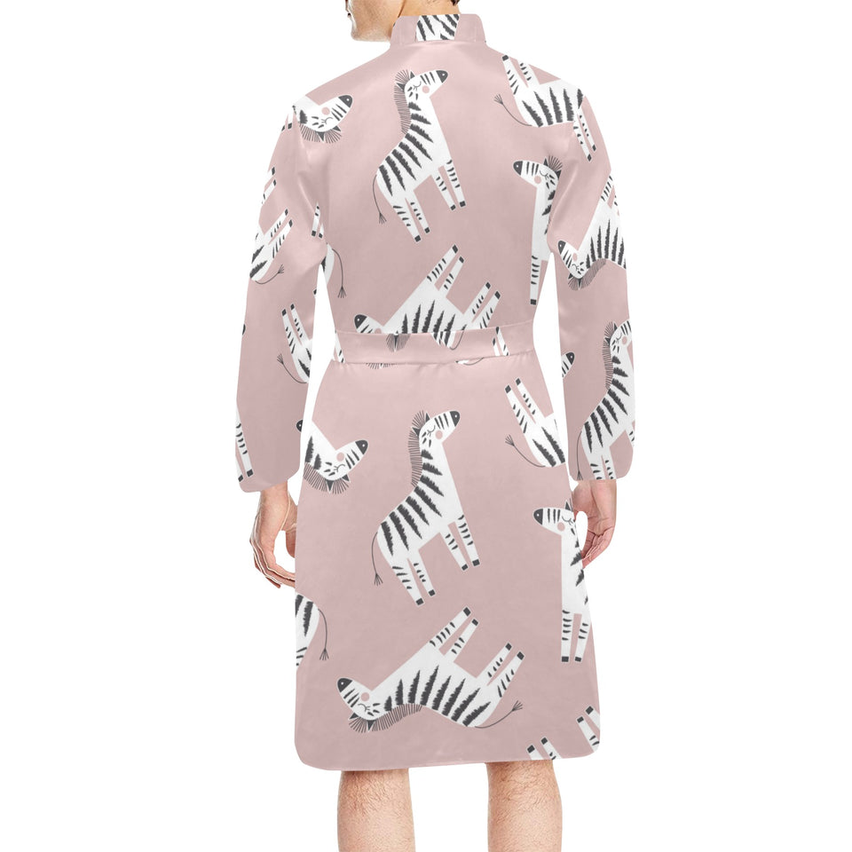 Cute zebra pattern Men's Long Sleeve Belted Night Robe