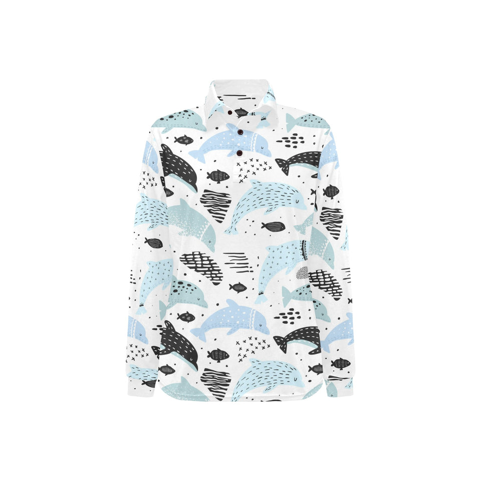 Cute dolphins Childish Style pattern Women's Long Sleeve Polo Shirt