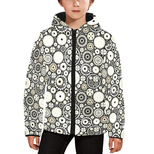 Gear Pattern Print Design 02 Kids' Boys' Girls' Padded Hooded Jacket