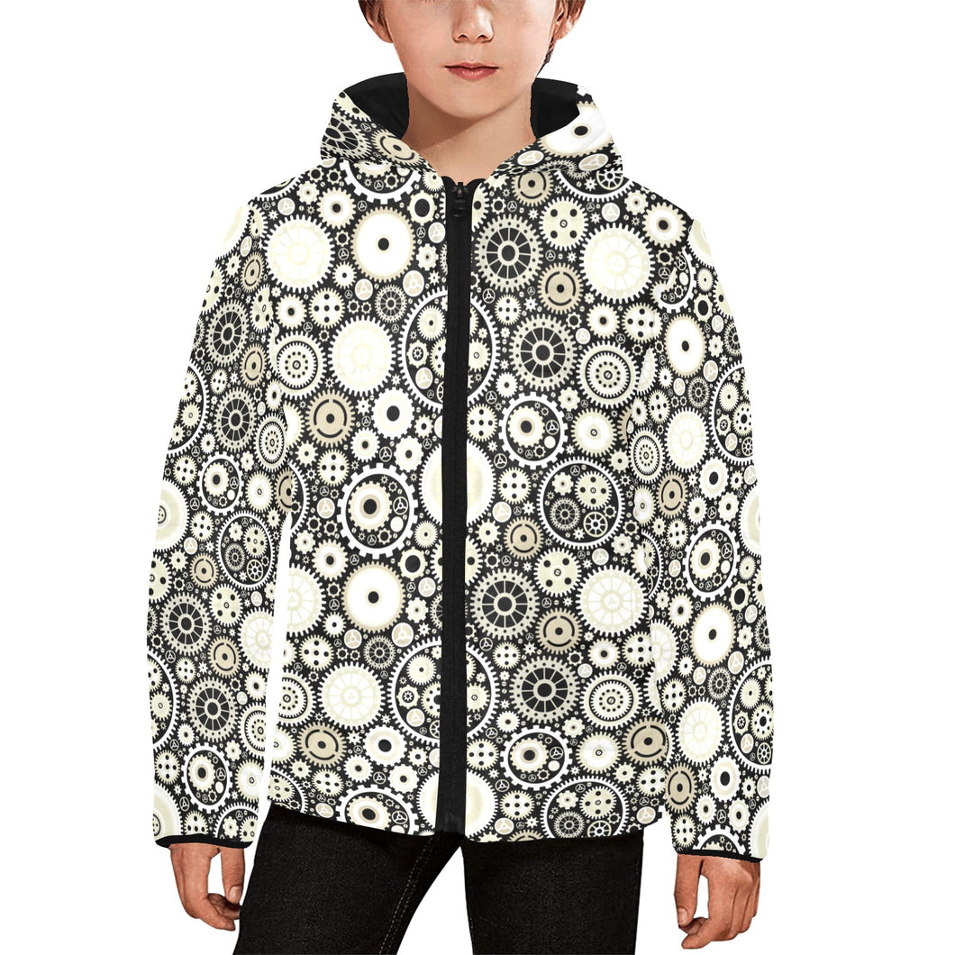 Gear Pattern Print Design 02 Kids' Boys' Girls' Padded Hooded Jacket