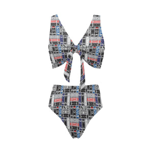 Skate Board Pattern Print Design 04 Chest Bowknot High Waisted Bikini Swimsuit
