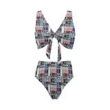 Skate Board Pattern Print Design 04 Chest Bowknot High Waisted Bikini Swimsuit