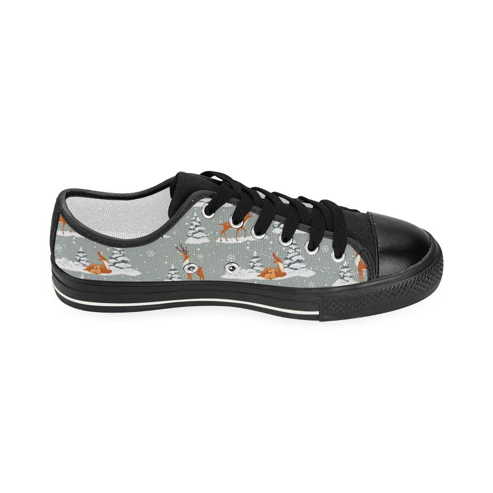 Beautiful deers Winter Christmas Kids' Boys' Girls' Low Top Canvas Shoes Black