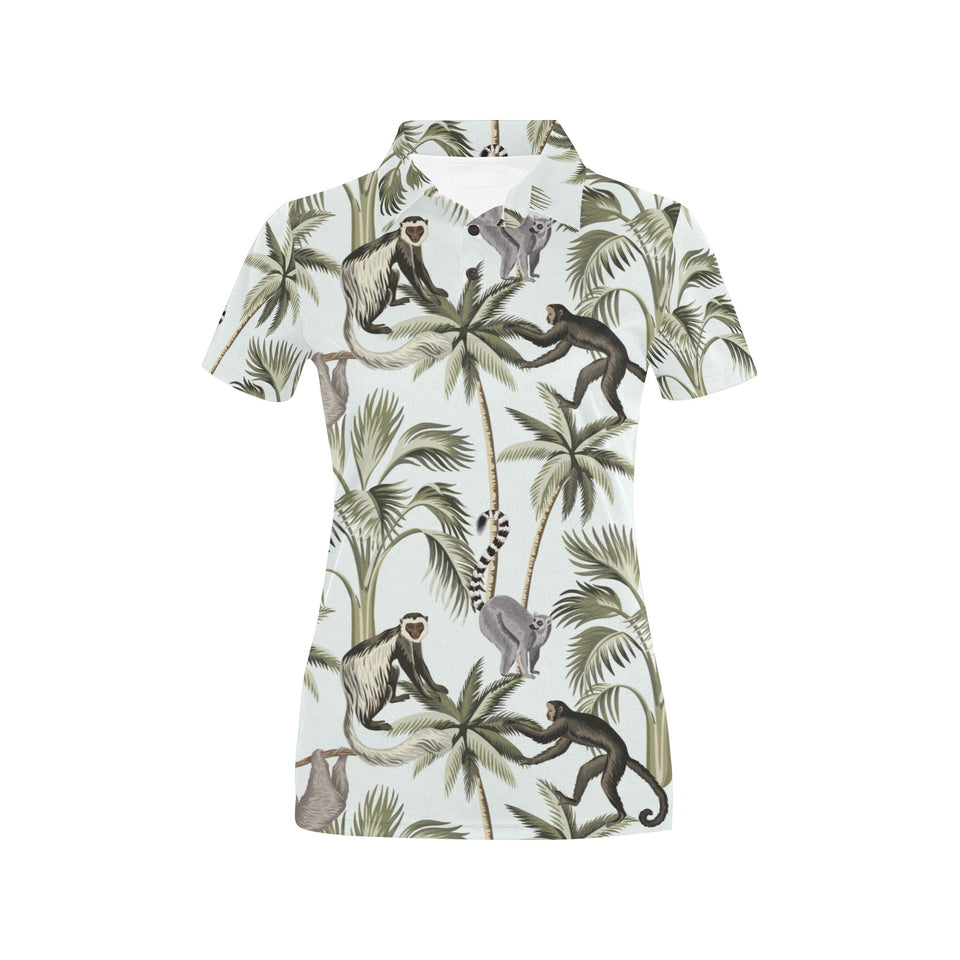 Monkey sloth lemur palm trees pattern Women's All Over Print Polo Shirt