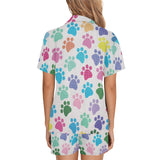 Dog Paws Pattern Print Design 01 Women's V-Neck Short Pajama Set