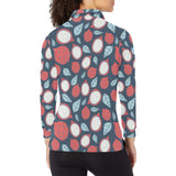 dragon fruits dark blue background Women's Long Sleeve Polo Shirt