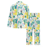Cute parrot toucan flamingo cactus exotic leaves p Men's Long Pajama Set