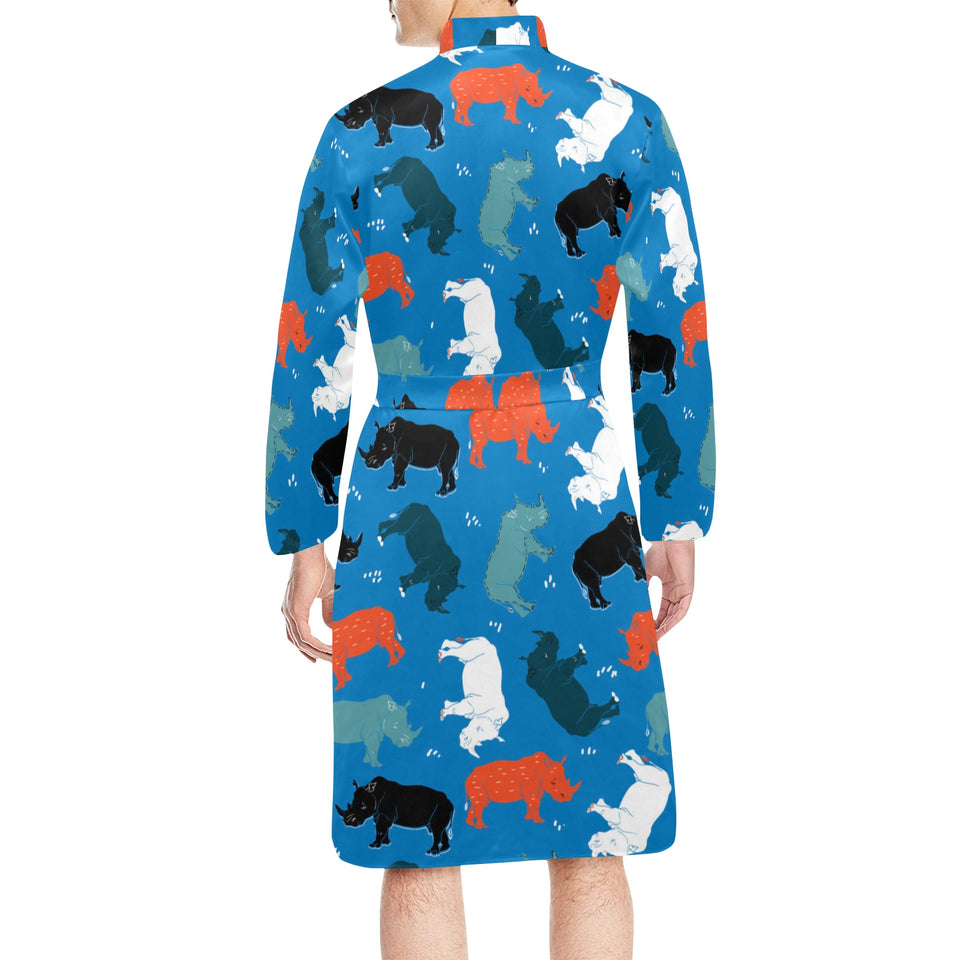 Colorful rhino pattern Men's Long Sleeve Belted Night Robe