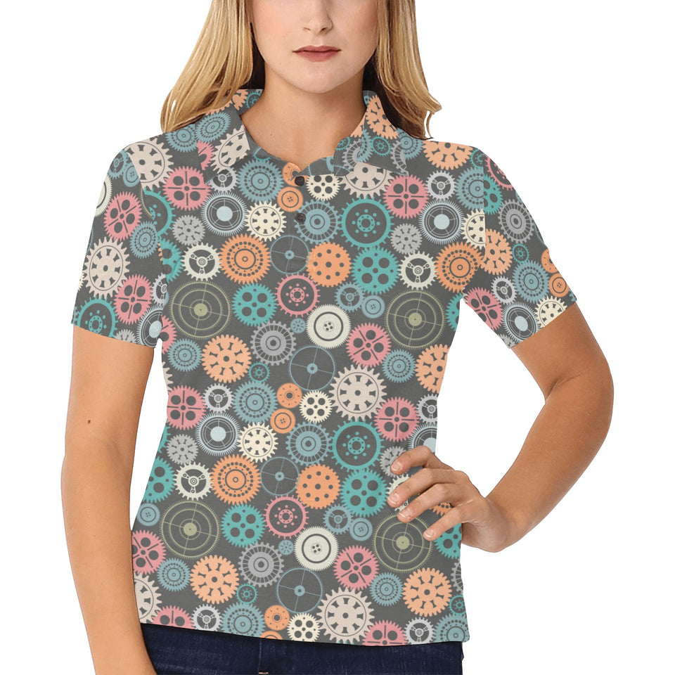 Gear Pattern Print Design 05 Women's All Over Print Polo Shirt