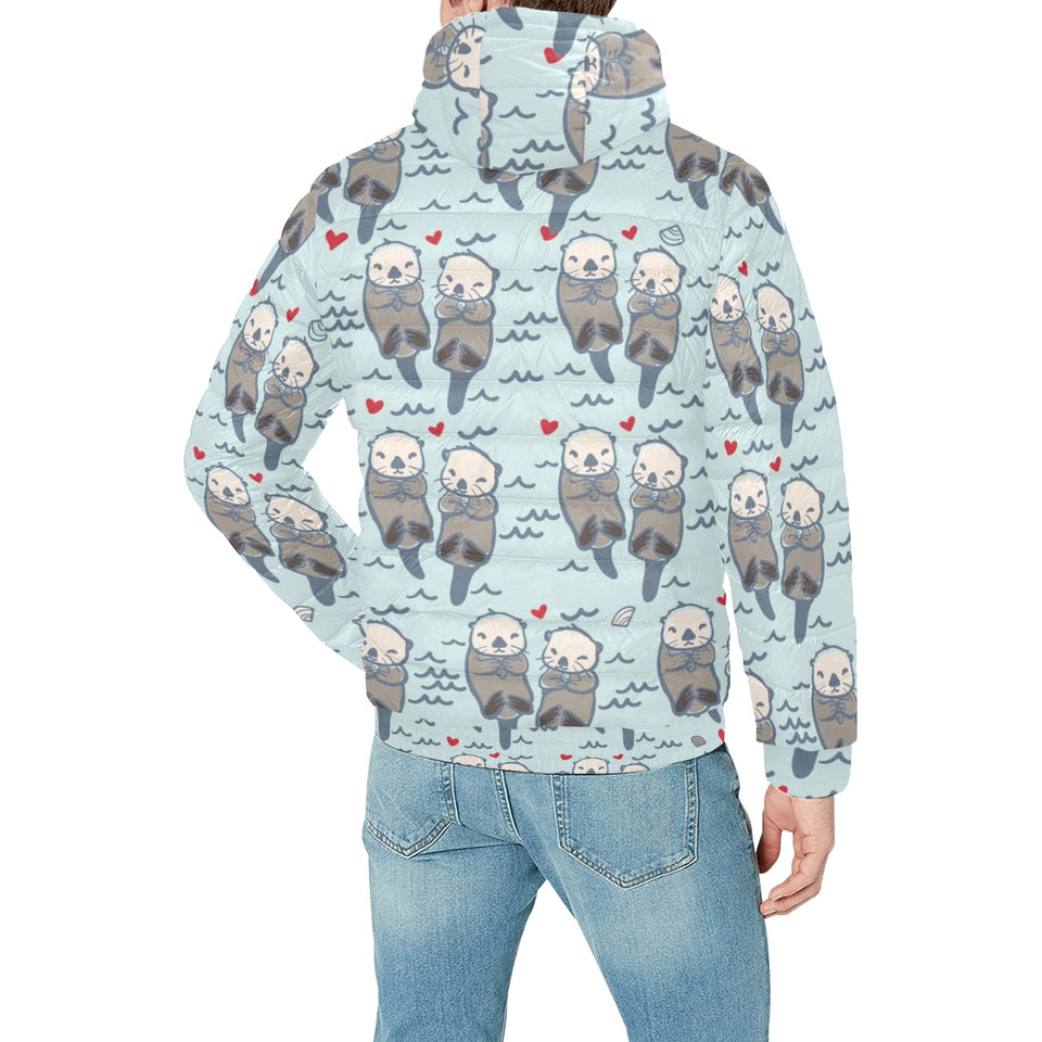 Lovely Sea Otter Pattern Men's Padded Hooded Jacket