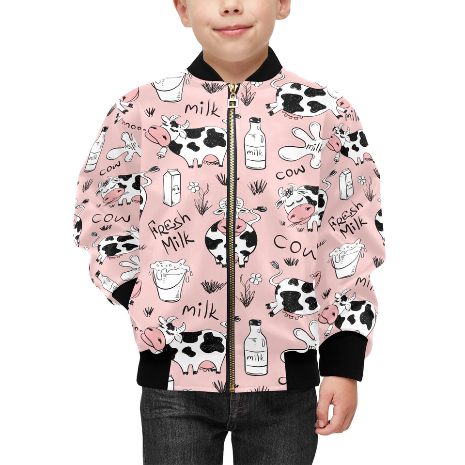 Cows milk product pink background Kids' Boys' Girls' Bomber Jacket