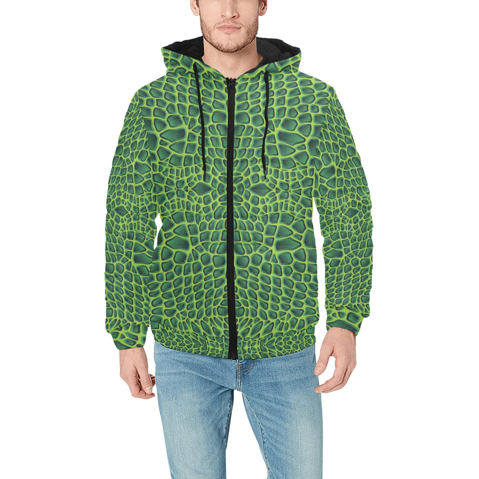 Crocodile Skin Printed Men's Padded Hooded Jacket